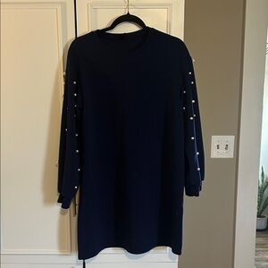 SHEIN Dark Blue Mini Dress with Pearl Details
